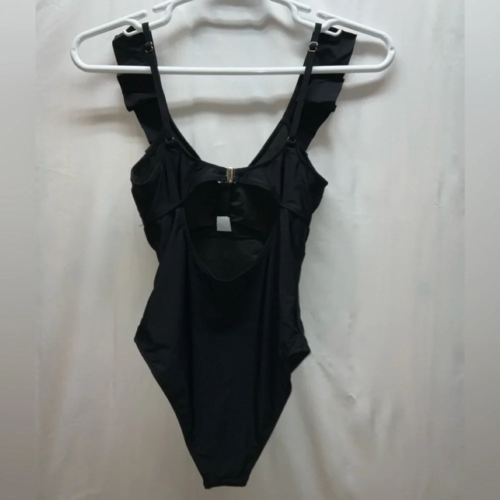 NWT Women’s Cici Bird‎ One Piece Cutout Ruffled Swimsuit Black - Small